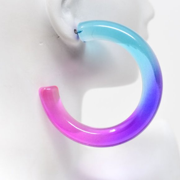 2.25" BLUE, PURPLE, PINK OMBRE TRANSLUCENT HOOPS - Picture 10 of 12